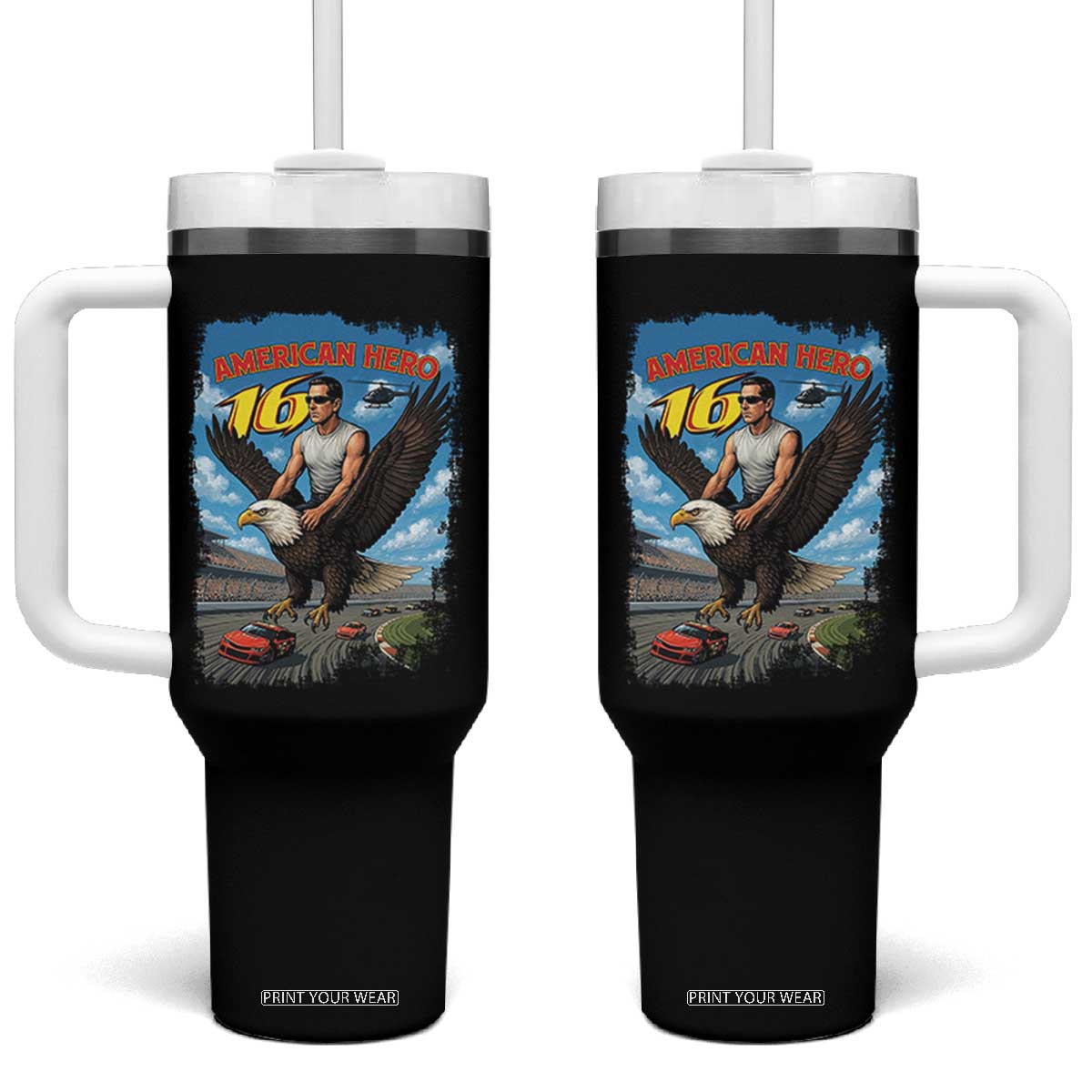 Patriotic Americanana Speed Legend 16 Tribute Tumbler With Handle American Hero Bald Eagle Speedway Memorial TS02 One Size: 40 oz Black Print Your Wear