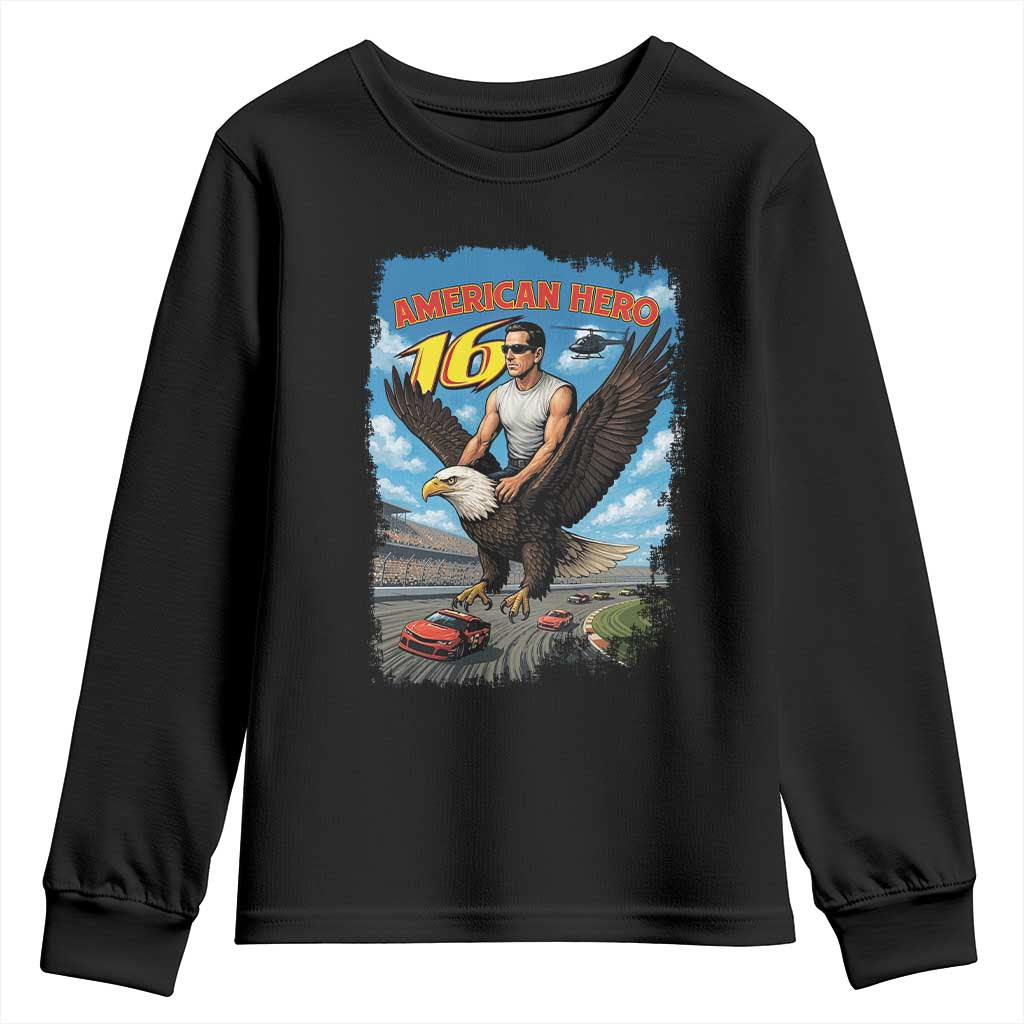 Patriotic Americanana Speed Legend 16 Tribute Youth Sweatshirt American Hero Bald Eagle Speedway Memorial TS02 Black Print Your Wear