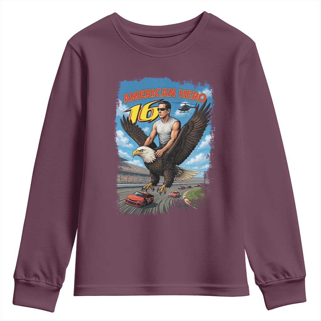 Patriotic Americanana Speed Legend 16 Tribute Youth Sweatshirt American Hero Bald Eagle Speedway Memorial TS02 Maroon Print Your Wear