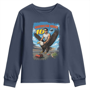 Patriotic Americanana Speed Legend 16 Tribute Youth Sweatshirt American Hero Bald Eagle Speedway Memorial TS02 Navy Print Your Wear