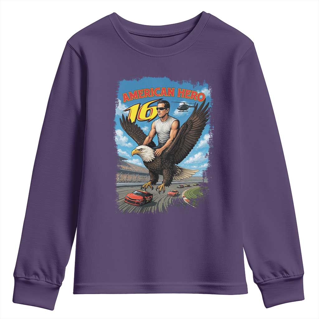 Patriotic Americanana Speed Legend 16 Tribute Youth Sweatshirt American Hero Bald Eagle Speedway Memorial TS02 Purple Print Your Wear