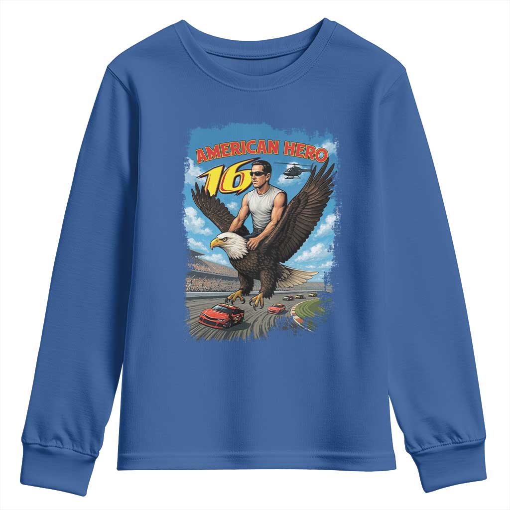 Patriotic Americanana Speed Legend 16 Tribute Youth Sweatshirt American Hero Bald Eagle Speedway Memorial TS02 Royal Blue Print Your Wear