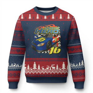 Vintage Americana Speed Legend 16 Tribute Ugly Christmas Sweater American Hero #16 Stock Car Memorial - Print Your Wear