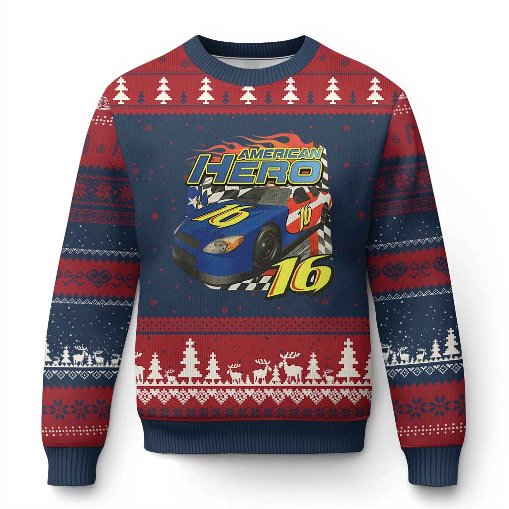 Vintage Americana Speed Legend 16 Tribute Ugly Christmas Sweater American Hero #16 Stock Car Memorial - Print Your Wear