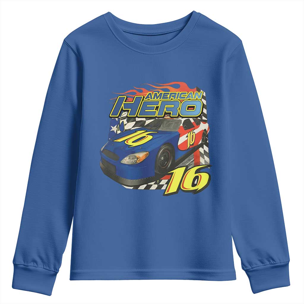 Vintage Americana Speed Legend 16 Tribute Youth Sweatshirt American Hero #16 Stock Car Memorial - Print Your Wear