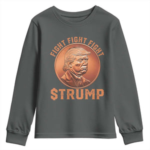 Trump Bitcoin 2025 Youth Sweatshirt 47th President Coin Cryptocurrency TS02 Dark Heather Print Your Wear