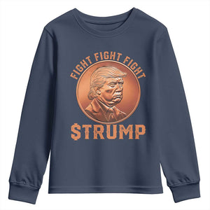 Trump Bitcoin 2025 Youth Sweatshirt 47th President Coin Cryptocurrency TS02 Navy Print Your Wear