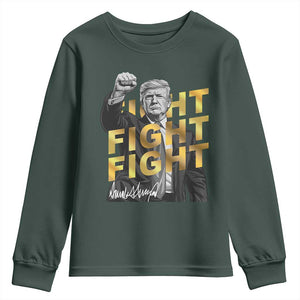 Trump Bitcoin Youth Sweatshirt President Trump Iconic Signature Pose Meme Coin TS02 Dark Forest Green Print Your Wear