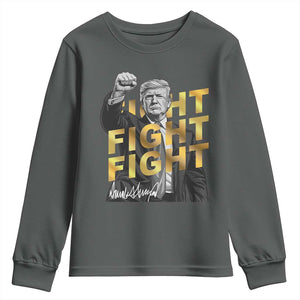 Trump Bitcoin Youth Sweatshirt President Trump Iconic Signature Pose Meme Coin TS02 Dark Heather Print Your Wear