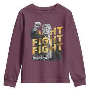 Trump Bitcoin Youth Sweatshirt President Trump Iconic Signature Pose Meme Coin TS02 Maroon Print Your Wear