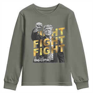 Trump Bitcoin Youth Sweatshirt President Trump Iconic Signature Pose Meme Coin TS02 Military Green Print Your Wear