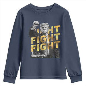 Trump Bitcoin Youth Sweatshirt President Trump Iconic Signature Pose Meme Coin TS02 Navy Print Your Wear