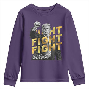 Trump Bitcoin Youth Sweatshirt President Trump Iconic Signature Pose Meme Coin TS02 Purple Print Your Wear