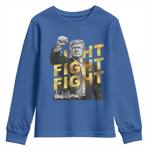 Trump Bitcoin Youth Sweatshirt President Trump Iconic Signature Pose Meme Coin TS02 Royal Blue Print Your Wear