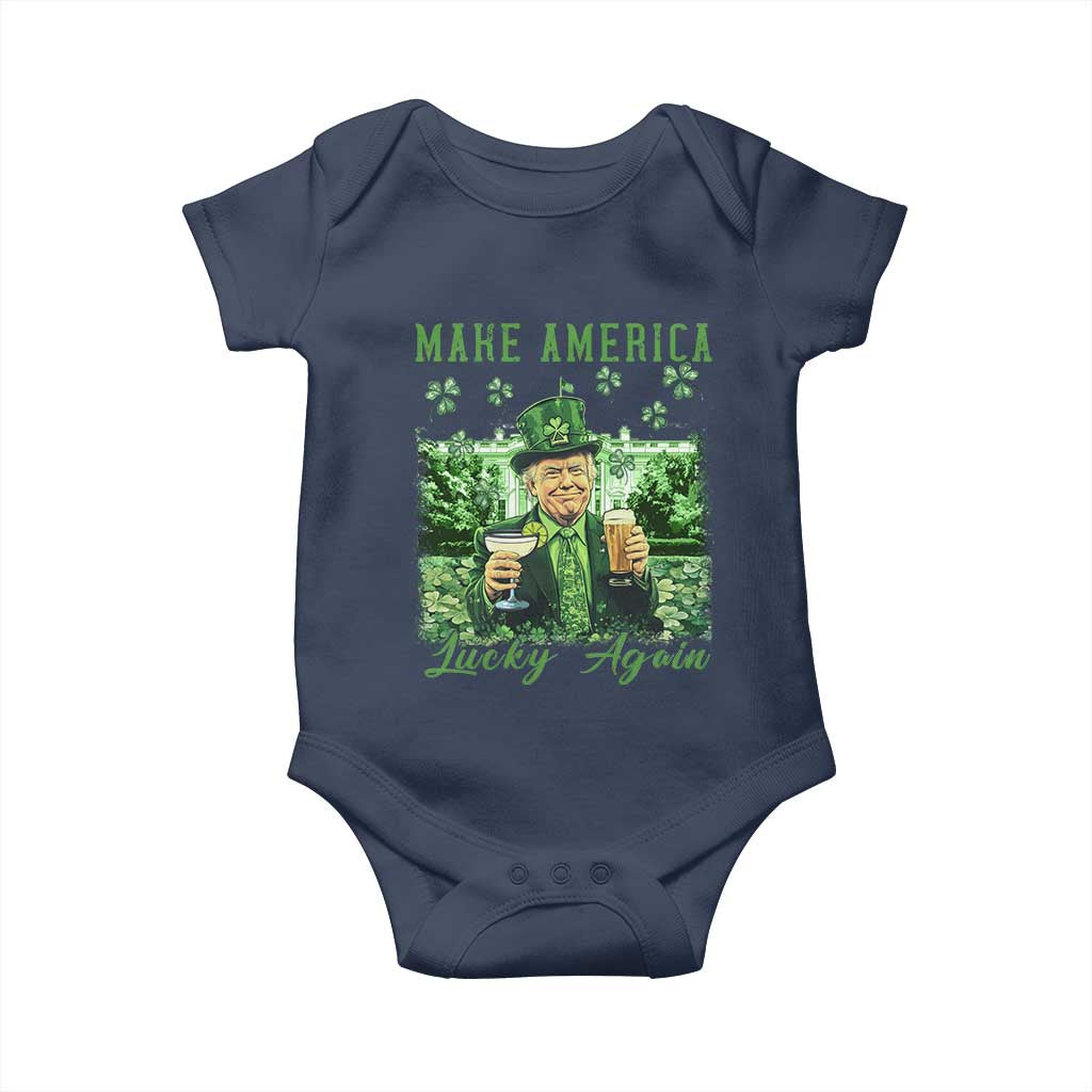 Funny St Patrick's Day Trump Baby Onesie Make America Lucky Again TS02 Navy Print Your Wear