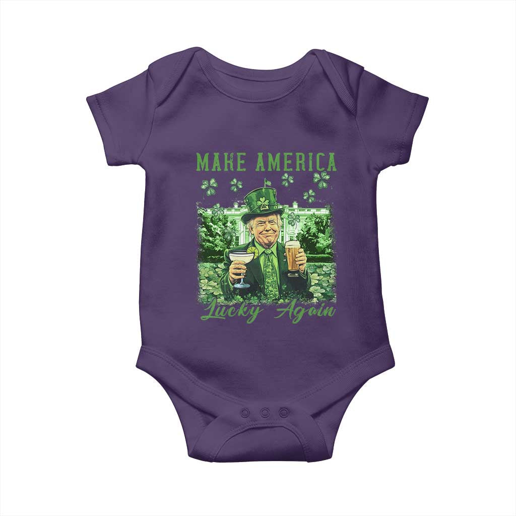 Funny St Patrick's Day Trump Baby Onesie Make America Lucky Again TS02 Purple Print Your Wear