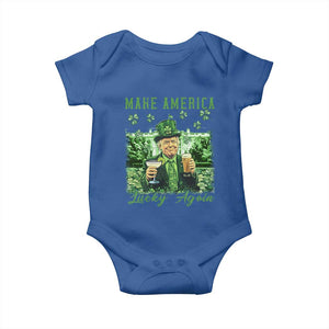 Funny St Patrick's Day Trump Baby Onesie Make America Lucky Again TS02 Royal Blue Print Your Wear