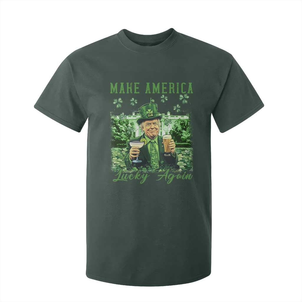 Funny St Patrick's Day Trump T Shirt For Kid Make America Lucky Again TS02 Dark Forest Green Print Your Wear