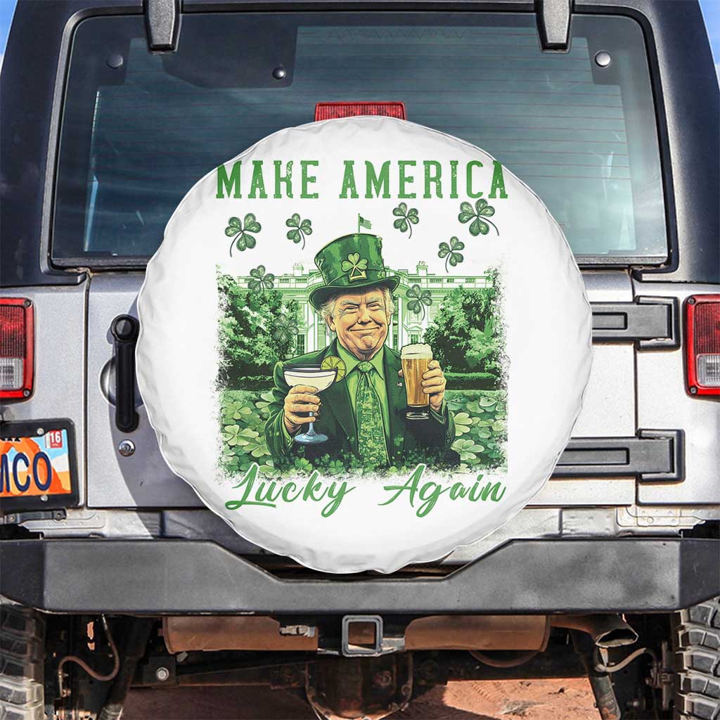 Funny St Patrick's Day Trump Spare Tire Cover Make America Lucky Again TS02 No hole White Print Your Wear