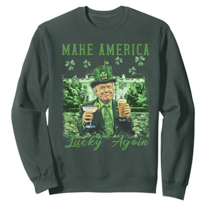 Funny St Patrick's Day Trump Sweatshirt Make America Lucky Again TS02 Dark Forest Green Print Your Wear