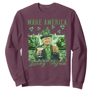 Funny St Patrick's Day Trump Sweatshirt Make America Lucky Again TS02 Maroon Print Your Wear