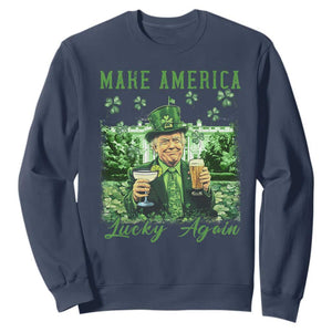 Funny St Patrick's Day Trump Sweatshirt Make America Lucky Again TS02 Navy Print Your Wear