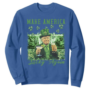 Funny St Patrick's Day Trump Sweatshirt Make America Lucky Again TS02 Royal Blue Print Your Wear
