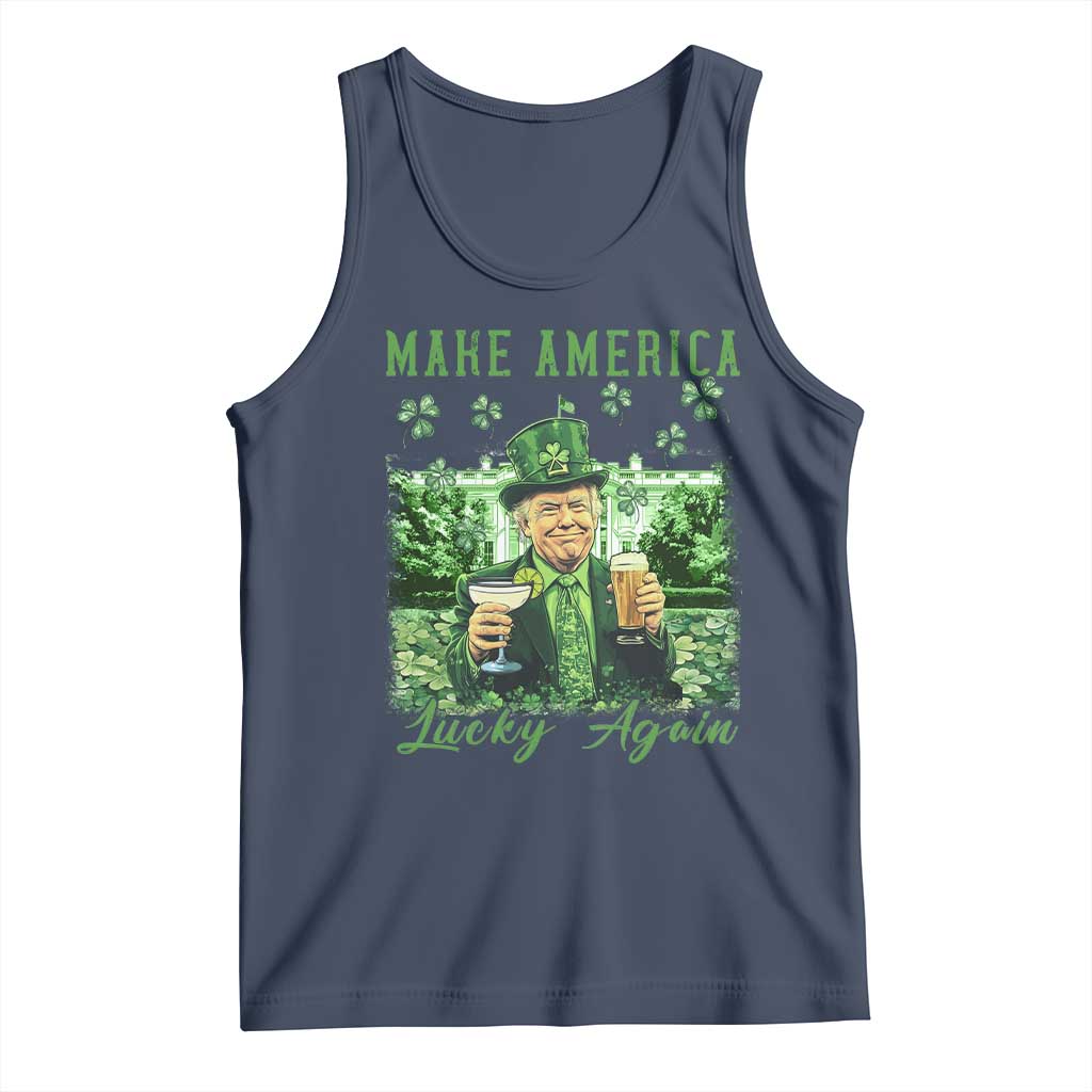 Funny St Patrick's Day Trump Tank Top Make America Lucky Again TS02 Navy Print Your Wear