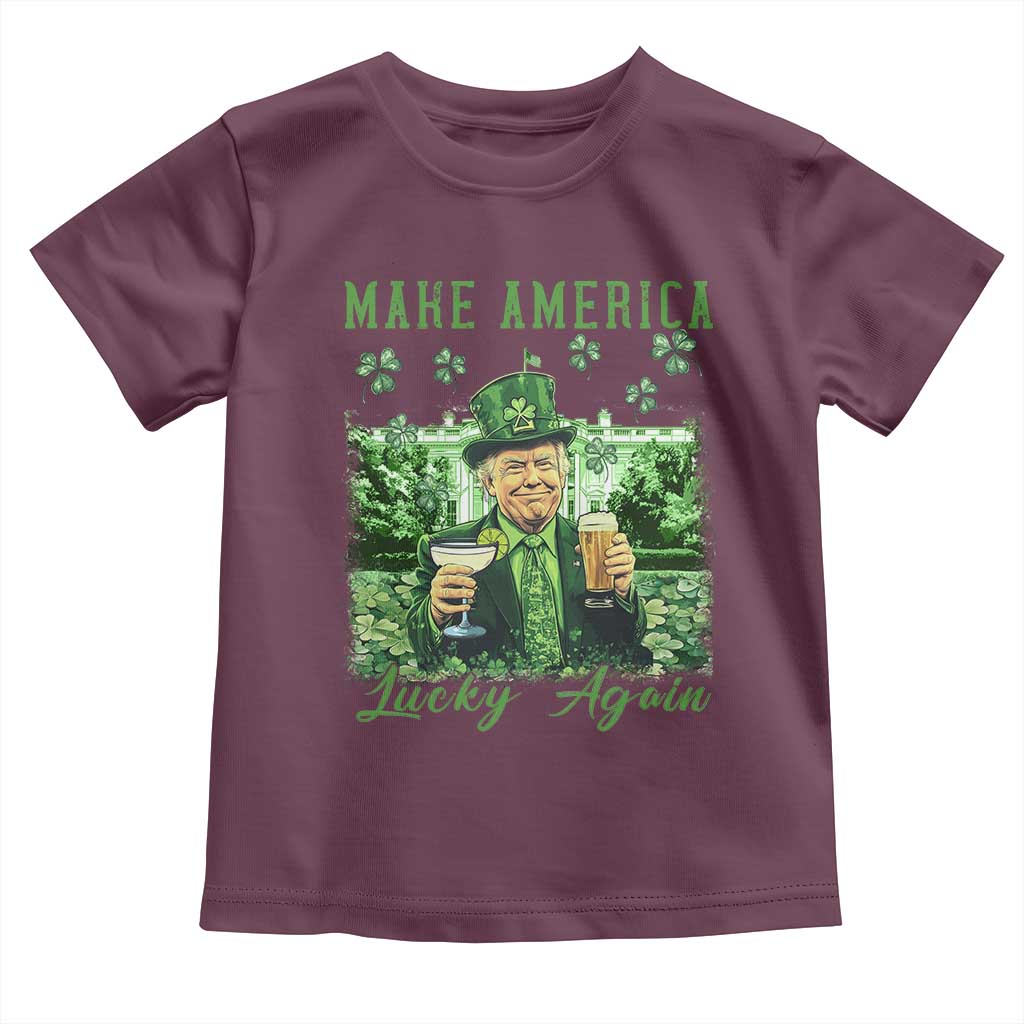 Funny St Patrick's Day Trump Toddler T Shirt Make America Lucky Again TS02 Maroon Print Your Wear