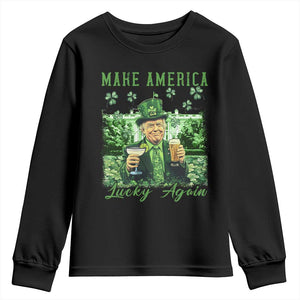 Funny St Patrick's Day Trump Youth Sweatshirt Make America Lucky Again TS02 Black Print Your Wear