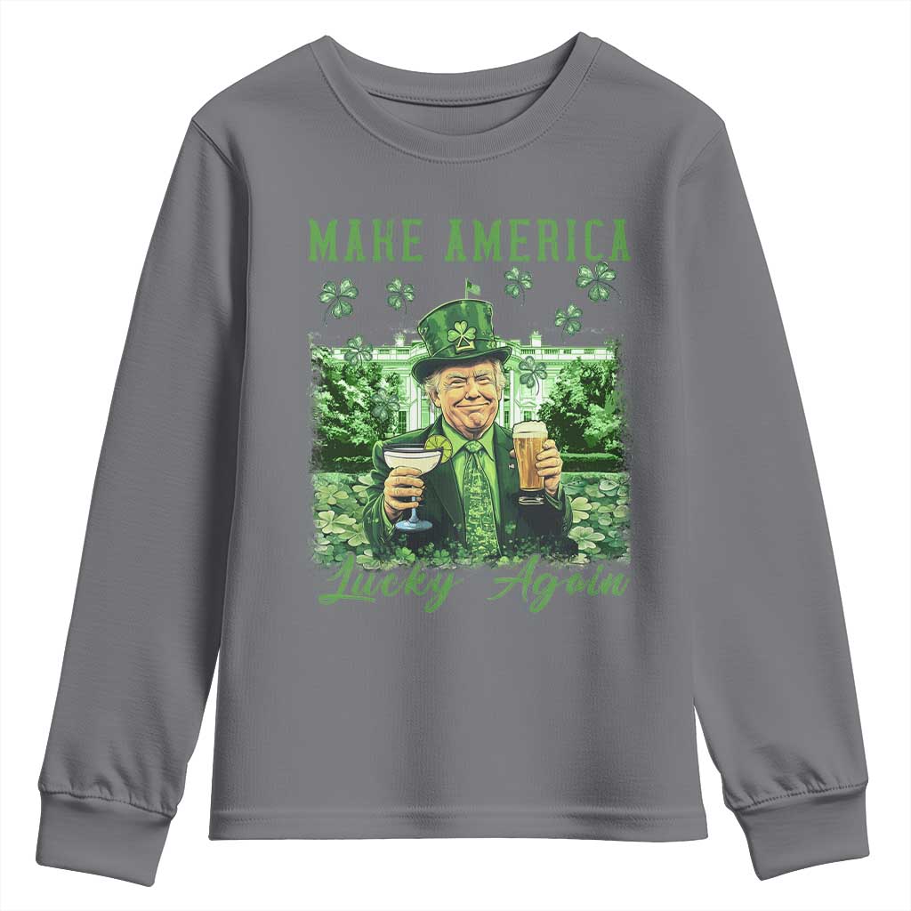 Funny St Patrick's Day Trump Youth Sweatshirt Make America Lucky Again TS02 Charcoal Print Your Wear