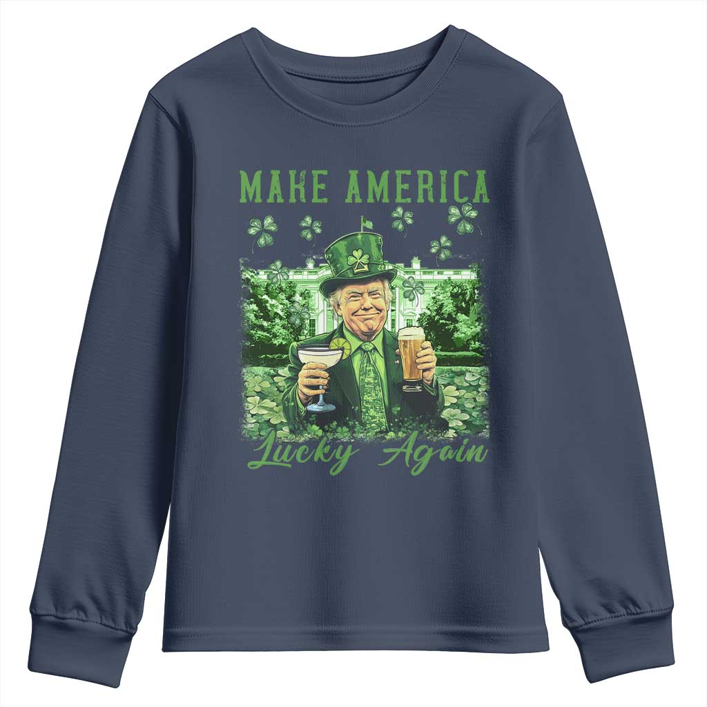 Funny St Patrick's Day Trump Youth Sweatshirt Make America Lucky Again TS02 Navy Print Your Wear