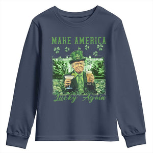 Funny St Patrick's Day Trump Youth Sweatshirt Make America Lucky Again TS02 Navy Print Your Wear