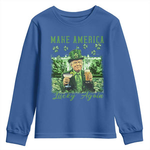 Funny St Patrick's Day Trump Youth Sweatshirt Make America Lucky Again TS02 Royal Blue Print Your Wear