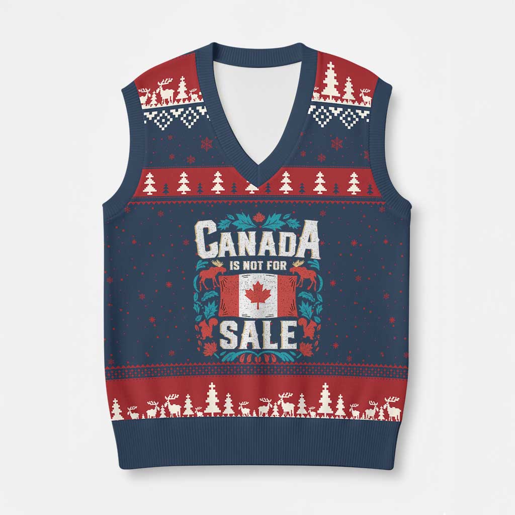 Canada Is Not For Sale V-Neck Knit Sweater Vest TS02 Navy Red Print Your Wear