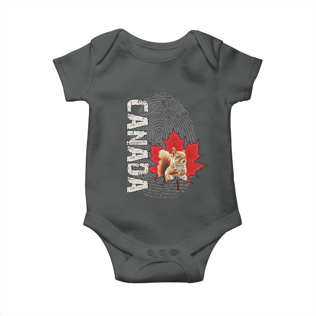 Canada Pride Baby Onesie Maple Leaf Squirrel Canadian Roots TS02 Dark Heather Print Your Wear