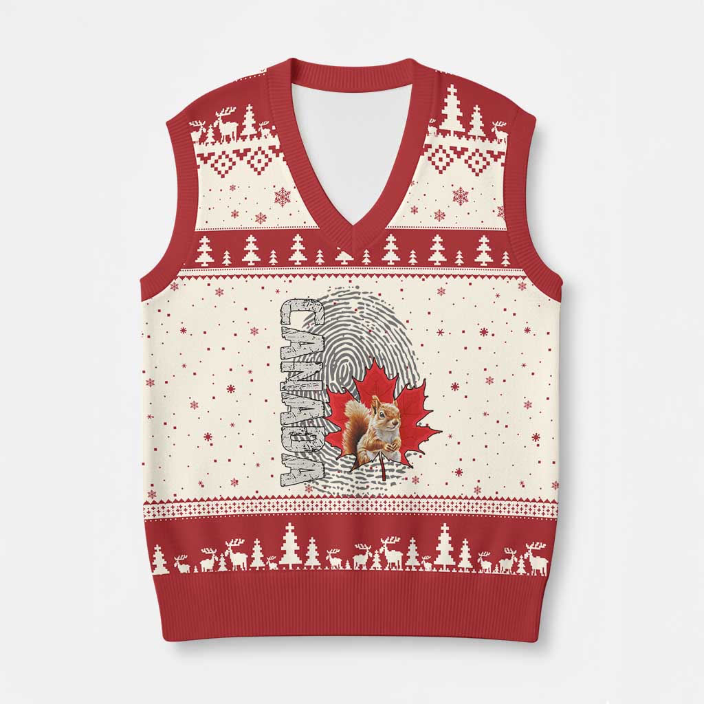Canada Pride V-Neck Knit Sweater Vest Maple Leaf Squirrel Canadian Roots TS02 Beige Red Print Your Wear
