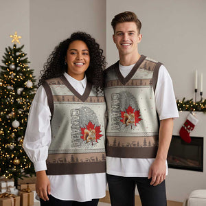 Canada Pride V-Neck Knit Sweater Vest Maple Leaf Squirrel Canadian Roots TS02 Mocha Mousse Print Your Wear
