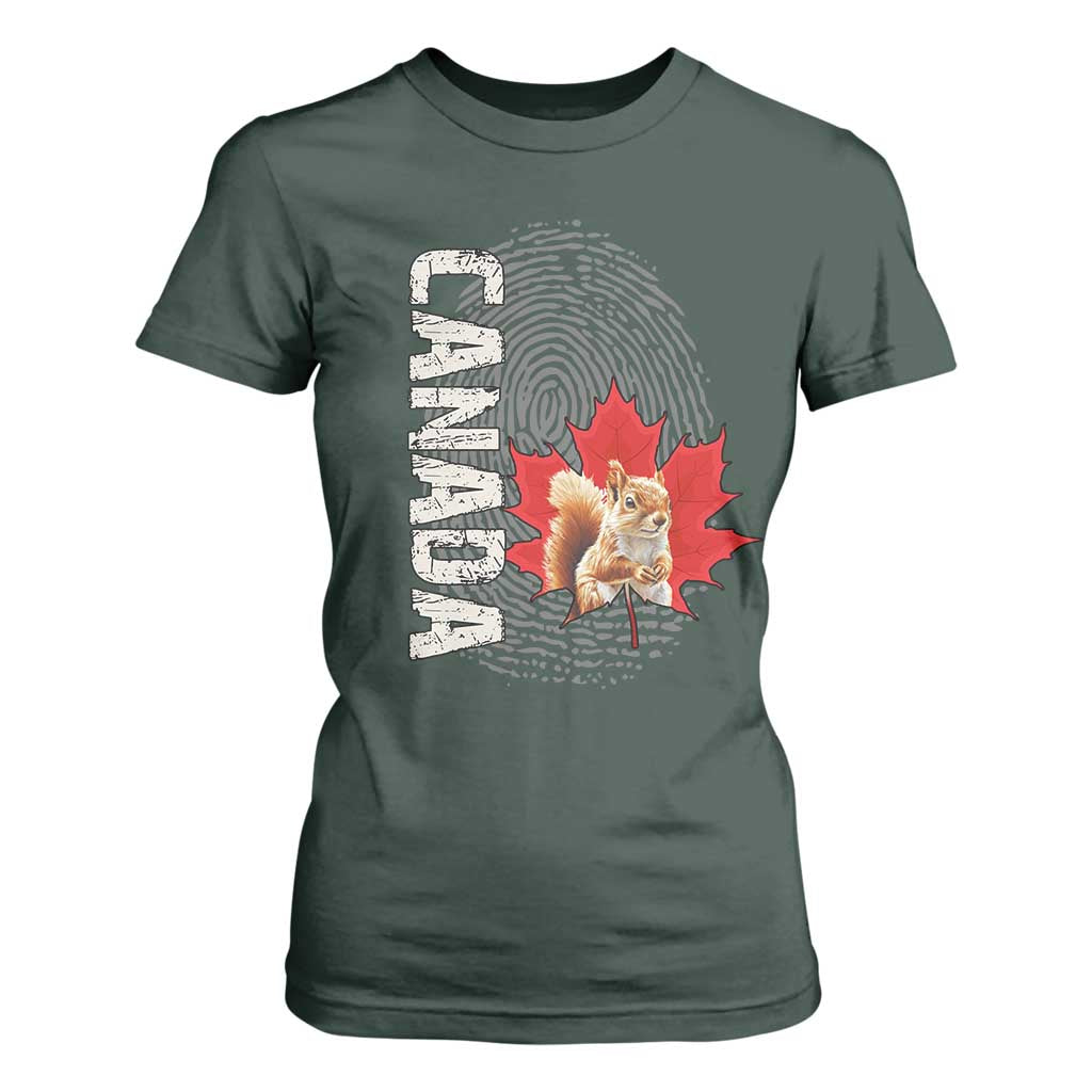 Canada Pride T Shirt For Women Maple Leaf Squirrel Canadian Roots TS02 Dark Forest Green Print Your Wear