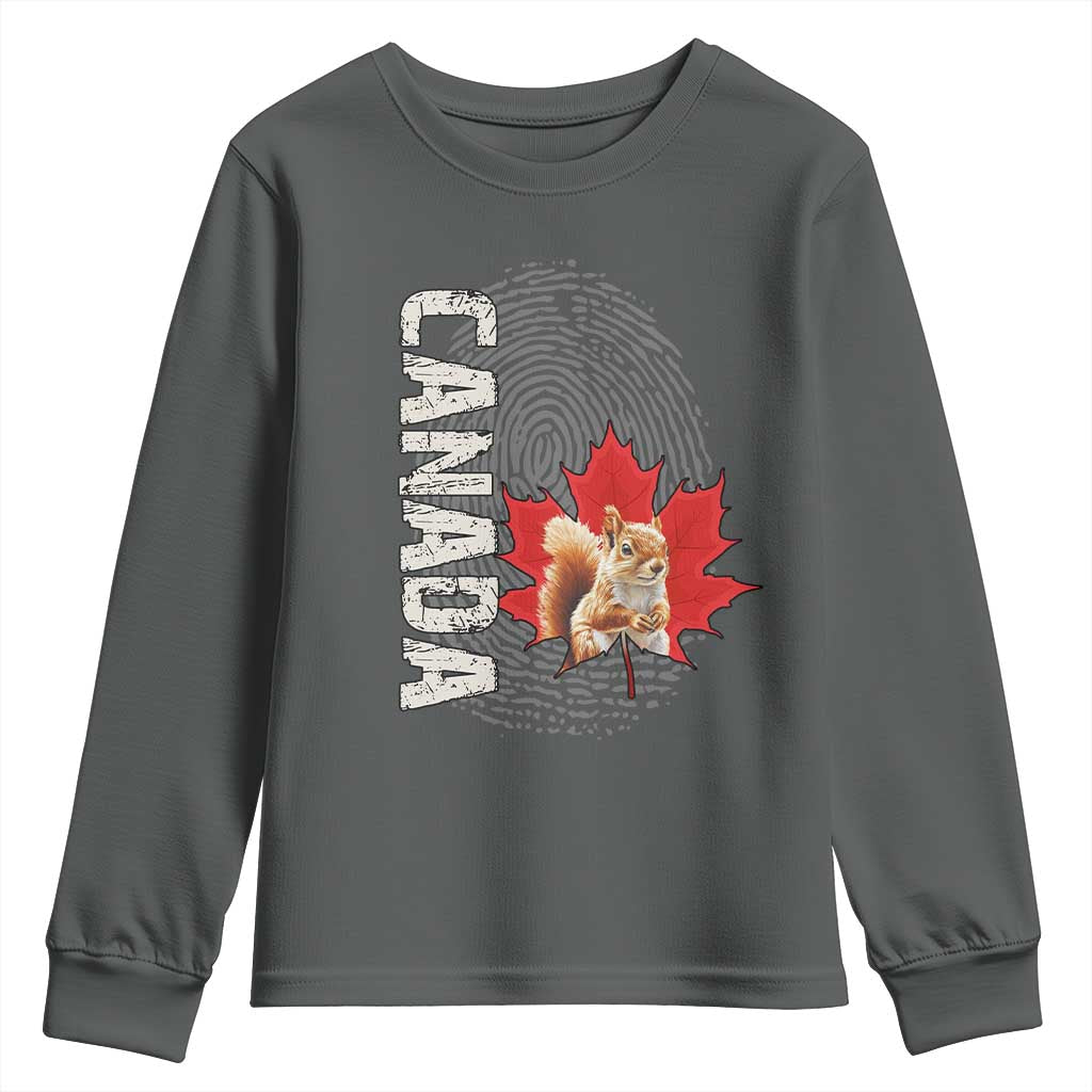 Canada Pride Youth Sweatshirt Maple Leaf Squirrel Canadian Roots TS02 Dark Heather Print Your Wear
