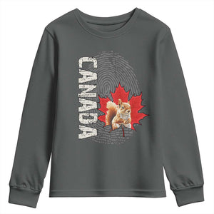 Canada Pride Youth Sweatshirt Maple Leaf Squirrel Canadian Roots TS02 Dark Heather Print Your Wear