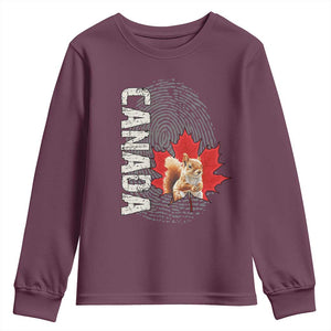 Canada Pride Youth Sweatshirt Maple Leaf Squirrel Canadian Roots TS02 Maroon Print Your Wear