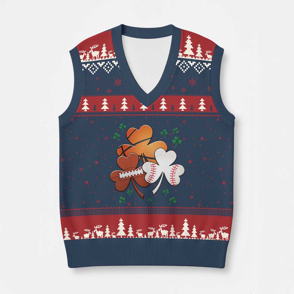 Football Basketball Baseball Shamrock V-Neck Knit Sweater Vest Happy St Patricks Day Sport Lover TS02 Navy Red Print Your Wear