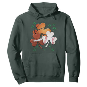 Football Basketball Baseball Shamrock Hoodie Happy St Patricks Day Sport Lover TS02 Dark Forest Green Print Your Wear