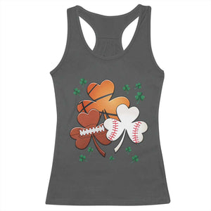 Football Basketball Baseball Shamrock Racerback Tank Top Happy St Patricks Day Sport Lover TS02 Dark Heather Print Your Wear