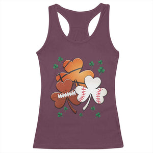 Football Basketball Baseball Shamrock Racerback Tank Top Happy St Patricks Day Sport Lover TS02 Maroon Print Your Wear