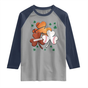 Football Basketball Baseball Shamrock Raglan Shirt Happy St Patricks Day Sport Lover TS02 Sport Gray Navy Print Your Wear