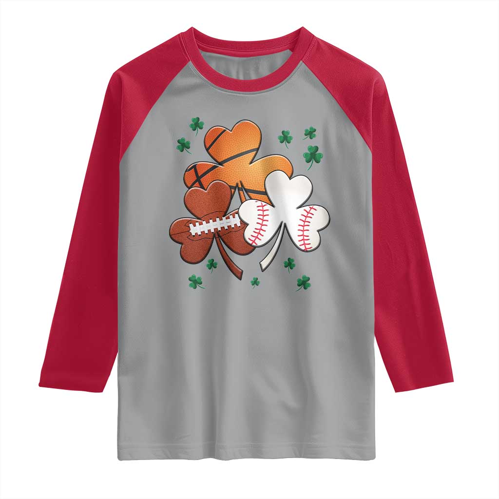 Football Basketball Baseball Shamrock Raglan Shirt Happy St Patricks Day Sport Lover TS02 Sport Gray Red Print Your Wear
