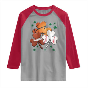 Football Basketball Baseball Shamrock Raglan Shirt Happy St Patricks Day Sport Lover TS02 Sport Gray Red Print Your Wear