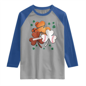 Football Basketball Baseball Shamrock Raglan Shirt Happy St Patricks Day Sport Lover TS02 Sport Gray Royal Print Your Wear